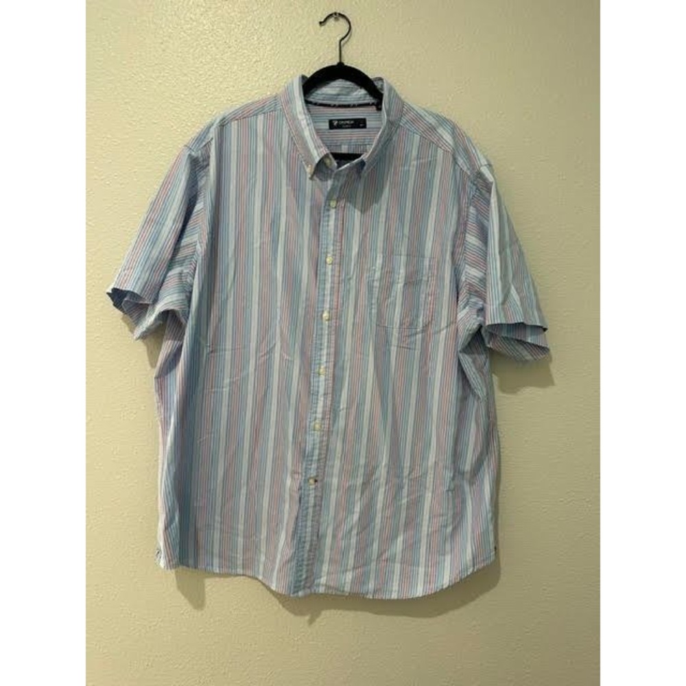 Cremieux Classics Mens XXL Blue Red White Striped Short Sleeve Button Down Shirt